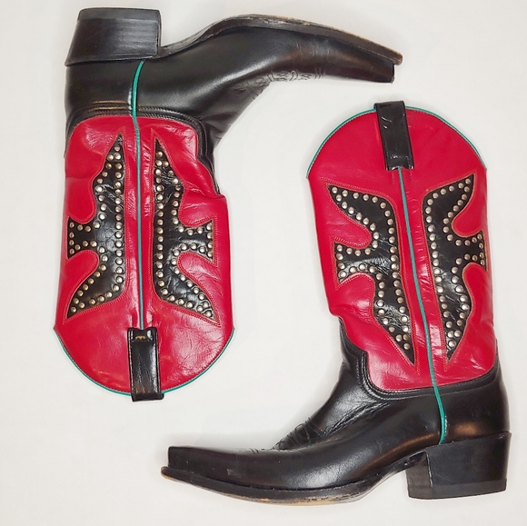 Frye Shoes - Frye Daisy Duke Red Leather Studded Cowboy Boots